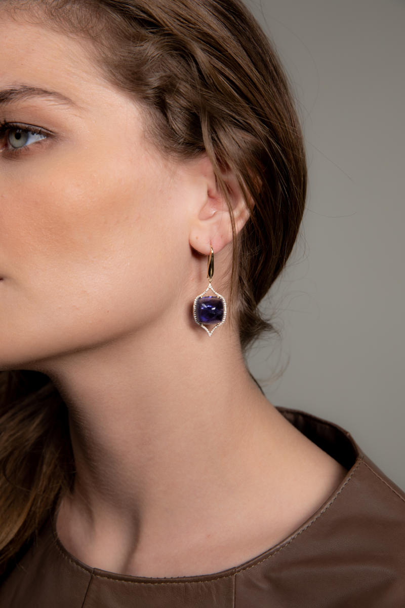 LIMITED EDITION.....IOLITE AND DIAMOND EARRINGS